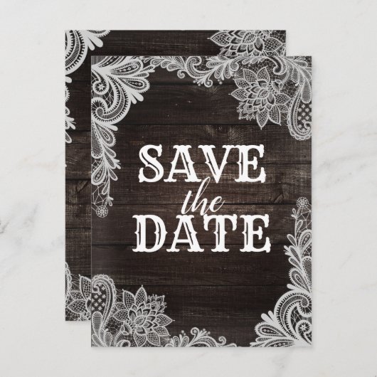 ダークラスティックウッド＆エレガントレース セーブ・ザ・デート 案内ポストカード (正面/裏面)