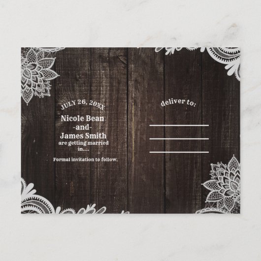 ダークラスティックウッド＆エレガントレース セーブ・ザ・デート 案内ポストカード