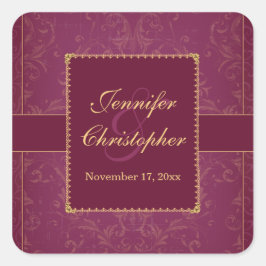 ダークラズベリーと金ゴールドのステッパーソナライズされたク結婚。 スクエアシール