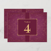 ダークラズベリー結婚と金ゴールドのテーブル番号 ポストカード (正面/裏面)