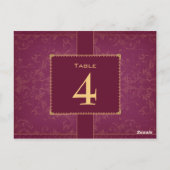 ダークラズベリー結婚と金ゴールドのテーブル番号 ポストカード (裏面)