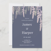 ダークラベンダーピンクエレガントのミント結婚フローラ 招待状 (正面)