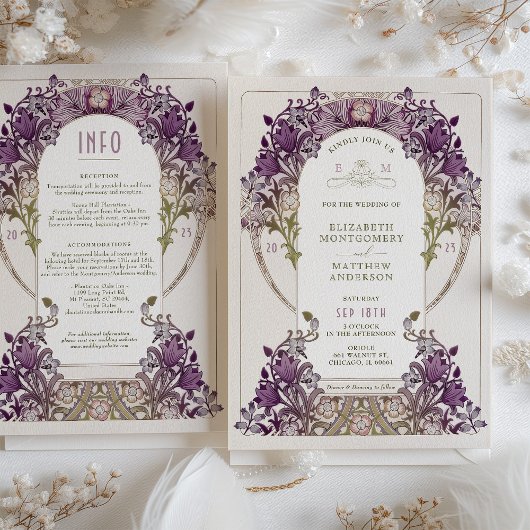 ダークラベンダーヴィンテージウェディング招待状と情報 招待状