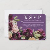 ダークラベンダーヴィンテージフローラウェディングRSVPカード 出欠カード (正面)