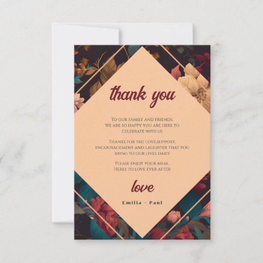 ダークリッチフラワーテーマのブライズシャワー サンキューカード (正面)