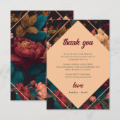 ダークリッチフラワーテーマのブライズシャワー サンキューカード (正面/裏面)