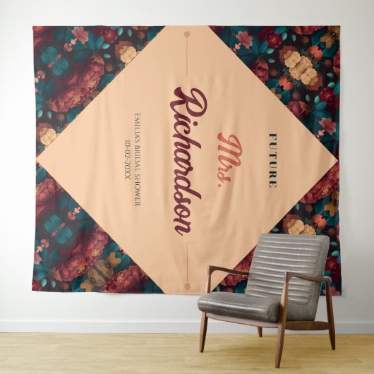 ダークリッチフラワーテーマのブライズシャワー タペストリー (インサイチュ(横))