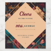 ダークリッチフラワーテーマのブライズシャワー ワインラベル (シングルラベル)