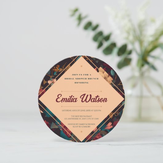 ダークリッチフローラテーマブライダルシャワー 招待状 (スタンド正面)