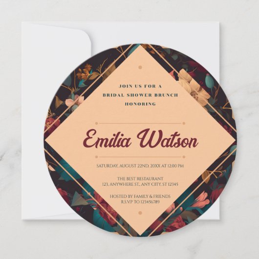 ダークリッチフローラテーマブライダルシャワー 招待状 (正面)