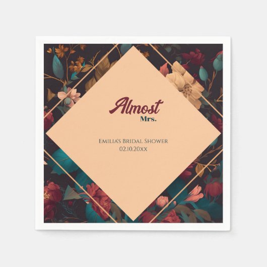ダークリッチフローラルテーマのブライズシャワー スタンダードカクテルナプキン (正面)