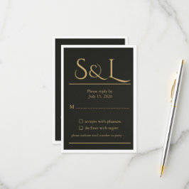 ダークルクス ゴールドモノグラム ウェディングRSVPカード 出欠カード