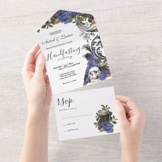 ダークレイヴンパープルバラズハンドスティング オールインワン招待状 (貼ってはがせる)