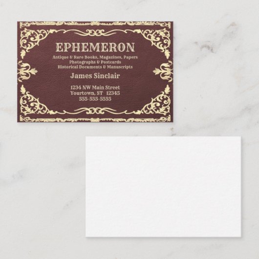 ダークレザーテクスチャ上の白い金ゴールドフレーム 名刺 (正面/裏面)