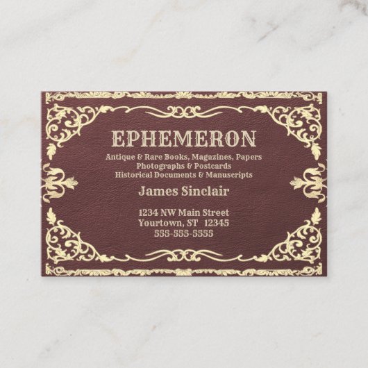 ダークレザーテクスチャ上の白い金ゴールドフレーム 名刺 (正面)