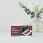 ダークレザーノートパソコンPCコンピュータ修理技術者 名刺 (スタンド正面)