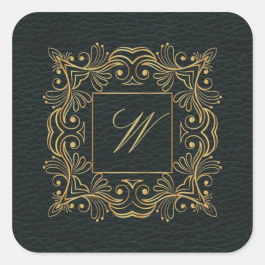 ダークレザー上の装飾フレームモノグラム スクエアシール (正面)