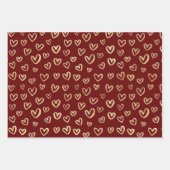 ダークレッドおよびゴールドフォイルパターン ラッピングペーパーシート (正面)