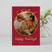 ダークレッドお洒落オーナメント&ボウフォト 箔シーズンカード (立ち正面)