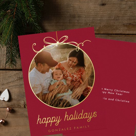 ダークレッドお洒落オーナメント&ボウフォト 箔シーズンカード