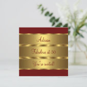 ダークレッドとゴールドの華やかな50歳の誕生日パーティー 2 招待状 (スタンド正面)