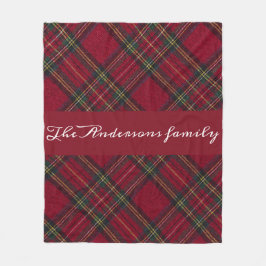 ダークレッドと緑のクリスマスチェック柄 フリースブランケット