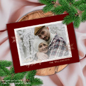 ダークレッドと金ゴールドの美しいアートスノーフレーク 箔シーズンポストカード