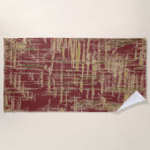 ダークレッドと金ゴールドアモダンート ビーチタオル (正面)