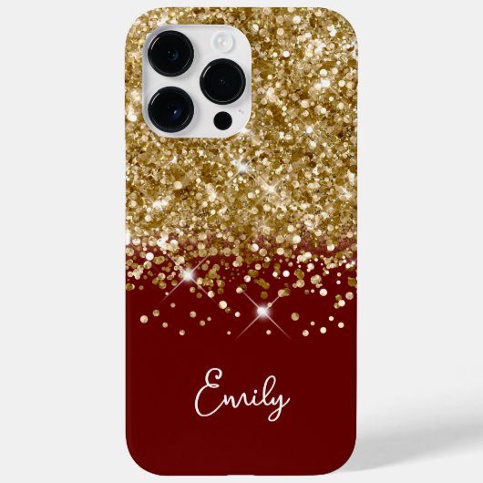 ダークレッドと金ゴールドグリッターグラム Case-Mate iPhoneケース (裏面)