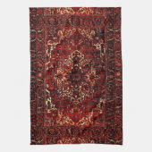 ダークレッドのオリエンタルラグデザイン キッチンタオル (縦)