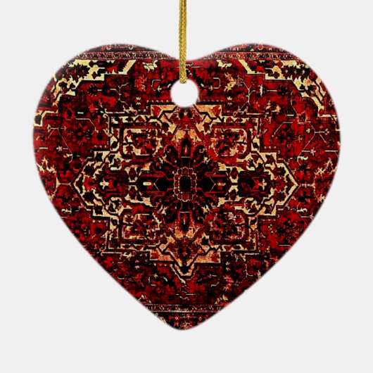 ダークレッドのオリエンタルラグデザイン セラミックオーナメント (裏面)