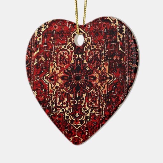 ダークレッドのオリエンタルラグデザイン セラミックオーナメント (左)