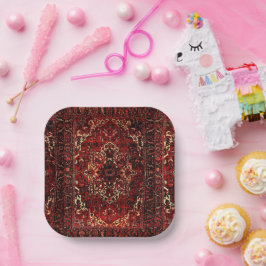 ダークレッドのオリエンタルラグデザイン ペーパープレート