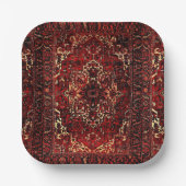 ダークレッドのオリエンタルラグデザイン ペーパープレート (正面)
