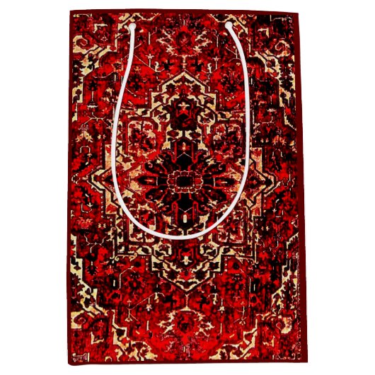 ダークレッドのオリエンタルラグデザイン ミディアムペーパーバッグ (正面)