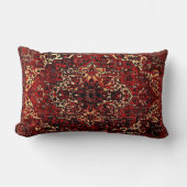ダークレッドのオリエンタルラグデザイン ランバークッション (正面)