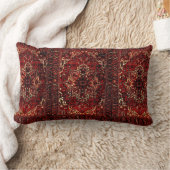 ダークレッドのオリエンタルラグデザイン ランバークッション (ブランケット)