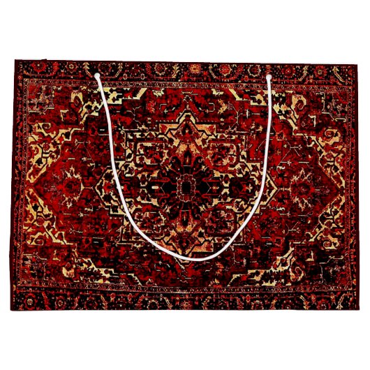 ダークレッドのオリエンタルラグデザイン ラージペーパーバッグ (裏面)