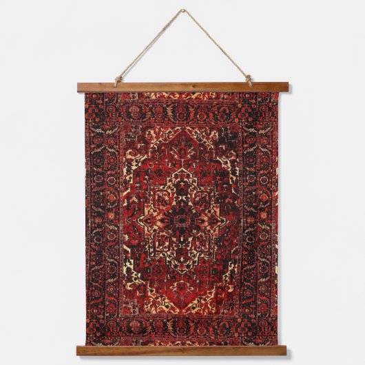 ダークレッドのオリエンタルラグデザイン 吊り下げ型タペストリー (正面)