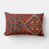ダークレッドのオリエンタルラグデザインno5 ランバークッション (正面)