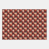 ダークレッドのクリスマスコーヒーカップ ラッピングペーパーシート (正面3)