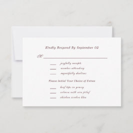 ダークレッドのスクリプトレター メニューセレクション&結婚式RSVP