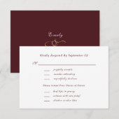 ダークレッドのスクリプトレター メニューセレクション＆結婚式RSVP (正面/裏面)