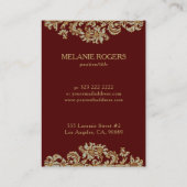 ダークレッドのダイヤモンドと金ゴールドフローラ旋回 名刺 (裏面)
