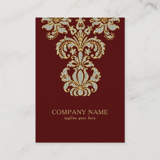 ダークレッドのダイヤモンドと金ゴールドフローラ旋回 名刺 (正面)