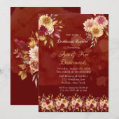ダークレッドのダリアの花 ブライドズメイドのランチ会 招待状 (正面/裏面)