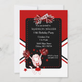 ダークレッドのチアリーダー誕生日パーティー 招待状 (正面)
