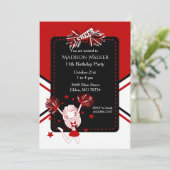 ダークレッドのチアリーダー誕生日パーティー 招待状 (スタンド正面)