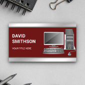 ダークレッドのデスクトップPCコンピュータ修理技術者 名刺