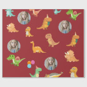 ダークレッドのフォトレディかわいいディノス ラッピングペーパー (フラット)